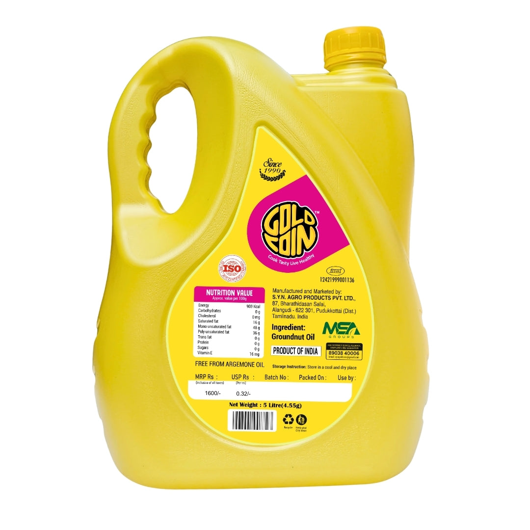 GOLD COIN Oils traditional cold pressed groundnut oil 5 litre traditional wood pressed cooking oil