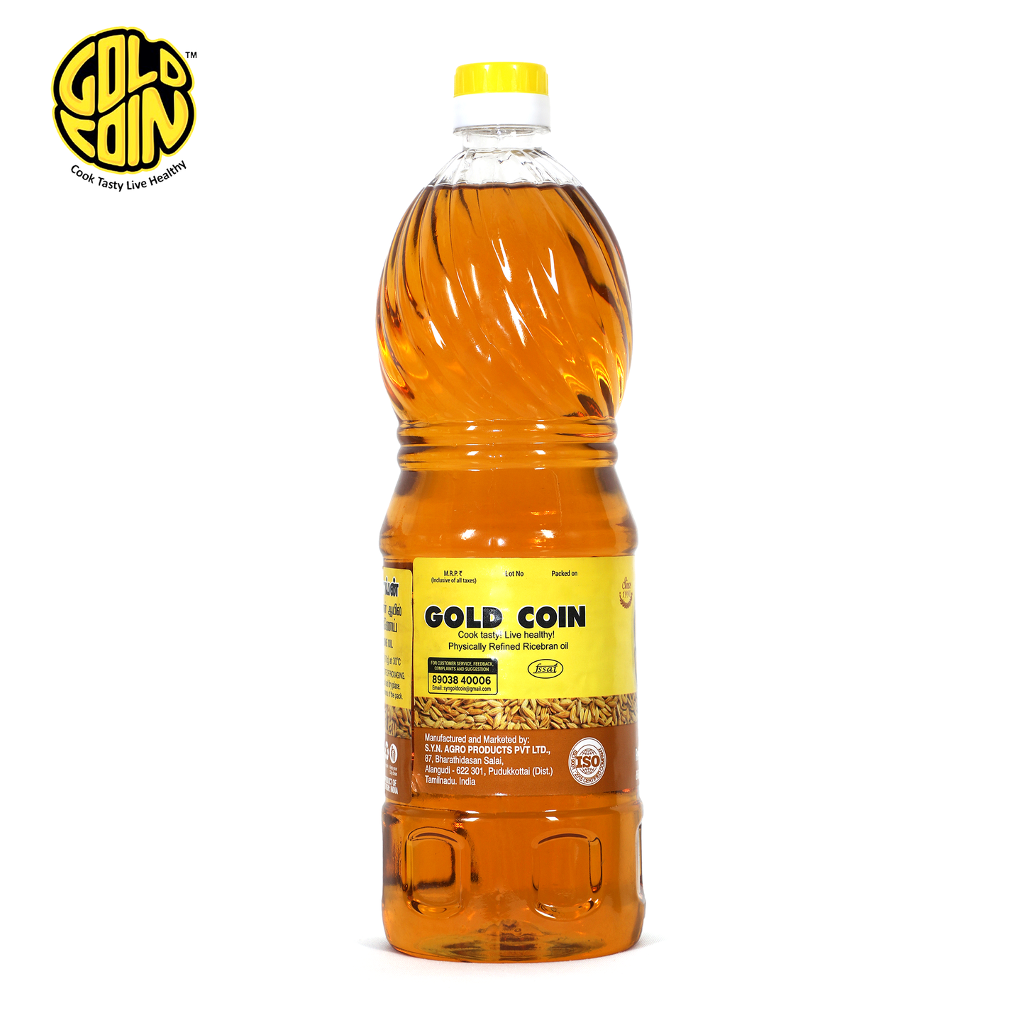 GOLD COIN Oils GCORBO-1L 100% refined rice bran oil bottle pure healthy mara chekku ennai