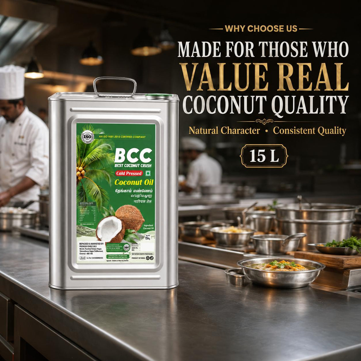 Cold pressed coconut oil suitable for cooking hair and skin care