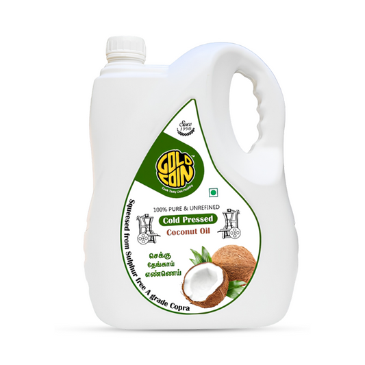 Gold Coin Cold Pressed Coconut Oil 5 Litre Sulphur Free A Grade Copra Kacchi Ghani