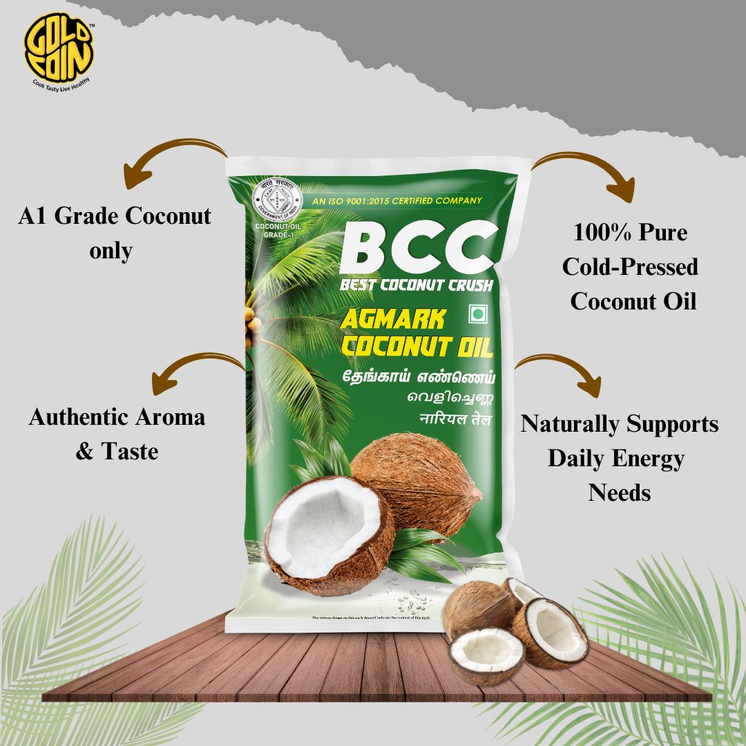 GOLD COIN Oils coconut oil 1L pouch pure edible oil for cooking