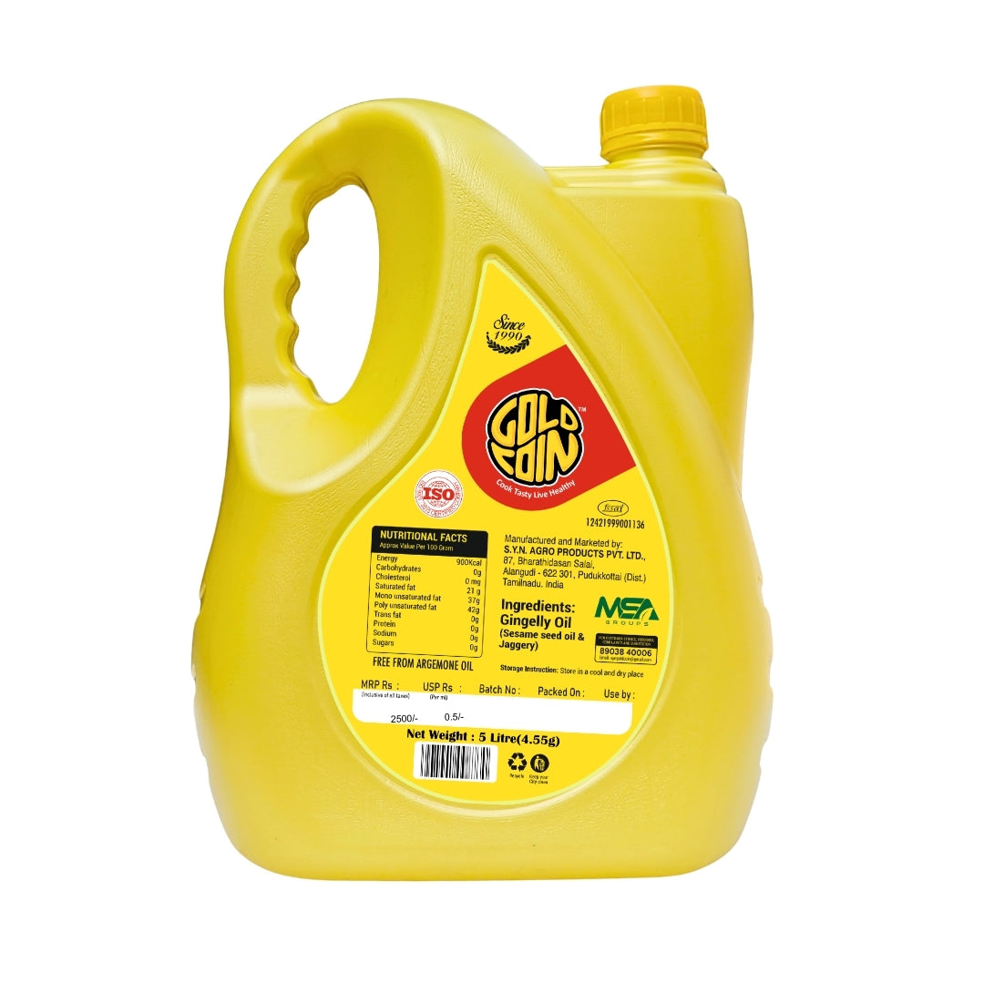 GOLD COIN Oils traditional cold pressed sesame oil 5 litre virgin black til ka tel for cooking