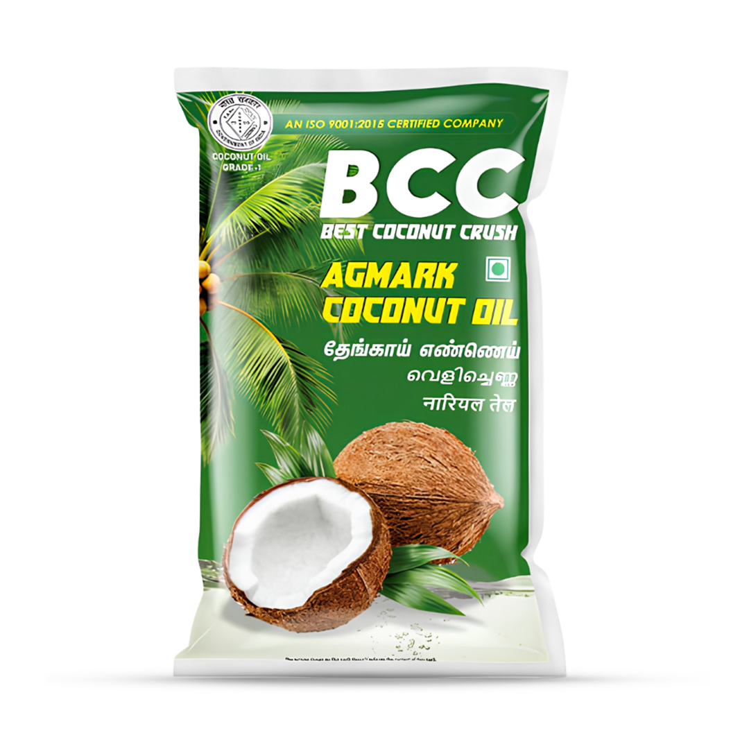 GOLD COIN Agmark Certified Pure Coconut Oil 1 Litre HDPE Pouch – Edible Grade, No Chemicals
