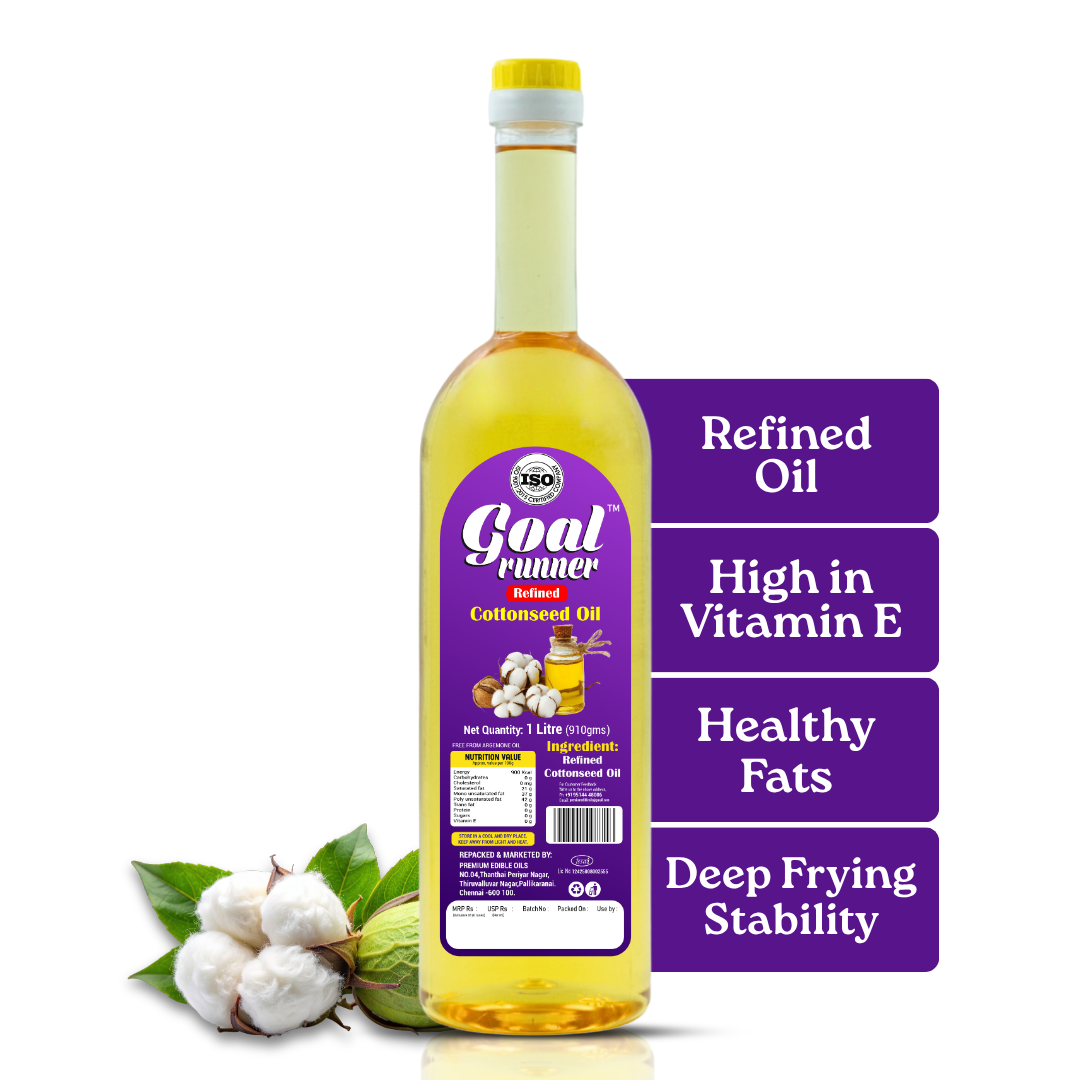 Pure heart-healthy cotton seed oil by GOLD COIN ideal for daily Indian cooking
