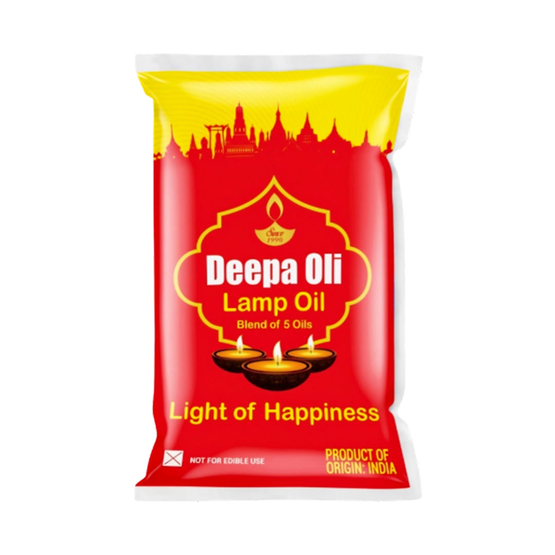 Deepa Oli Lamp Oil 1 Litre Pouch – Pooja Oil Blend of 5 Oils for Daily Puja and Diya Lighting