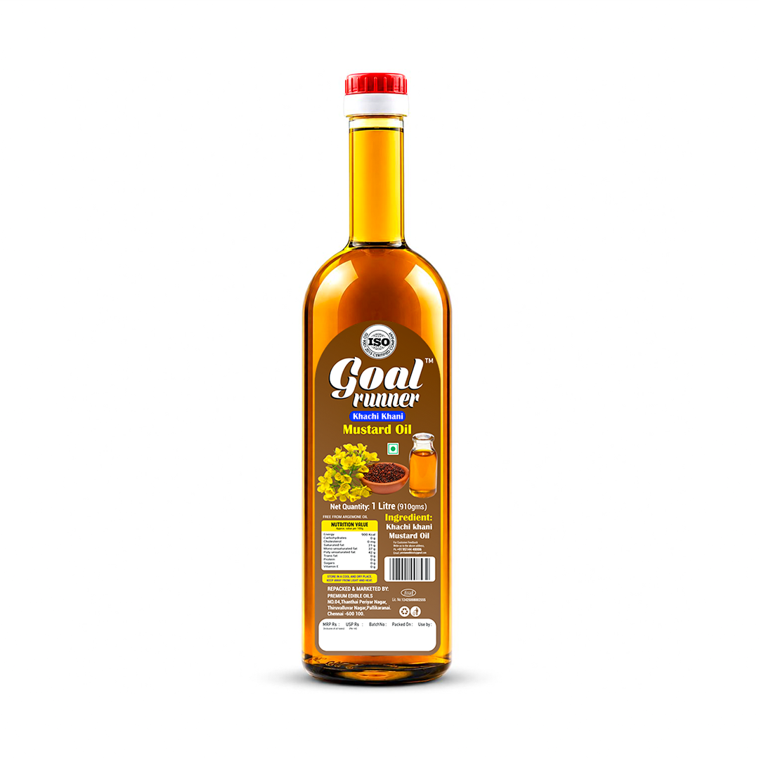 GOLD COIN Oils cold pressed mustard oils showing Omega 3, Omega 6, Vitamins A and E, Beta Carotene