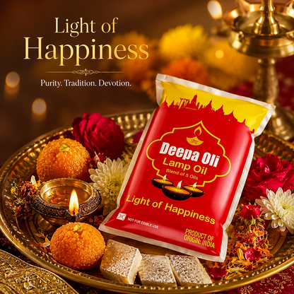 GOLD COIN Fragrant Pooja Oil 1 Litre Pouch by Deepa Oli – Trusted South Indian Lamp Oil Brand Since 1990 Online Shopping