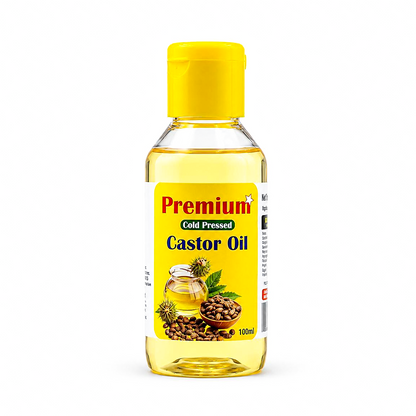 Premium Cold Pressed Castor Oil 100ml bottle — pure, travel size, ISO certified