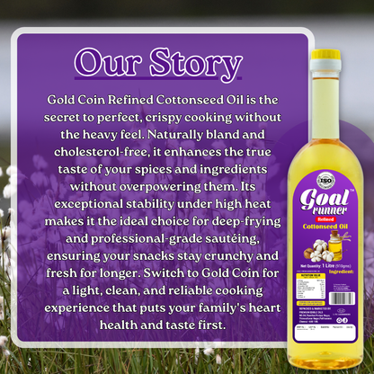 Premium quality refined cotton seed oil by GOLD COIN with high smoke point for all cooking styles