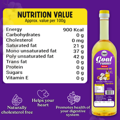 Easy-pour one litre GOLD COIN cottonseed oil bottle designed for everyday kitchen use