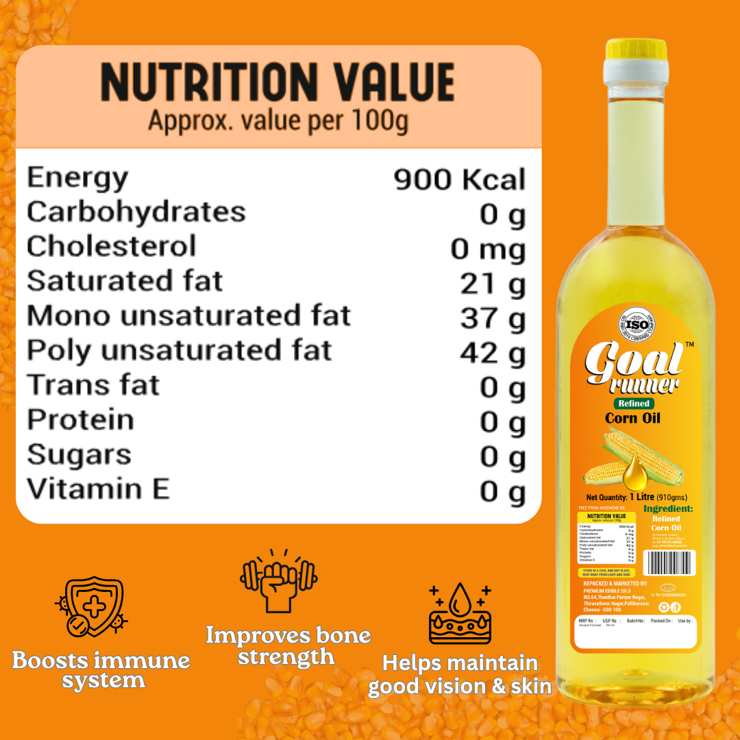 Healthy neutral-flavour refined corn oil suitable for all vegetarian diets
