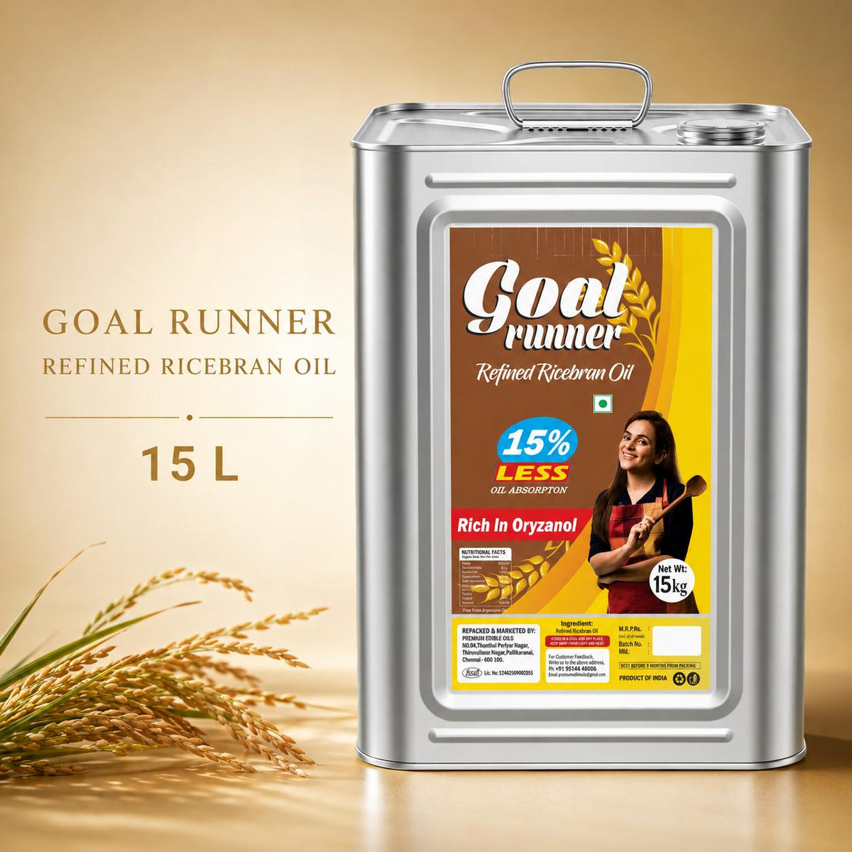 15 litre GOLD COIN Rice Bran Cooking Oil for everyday meals