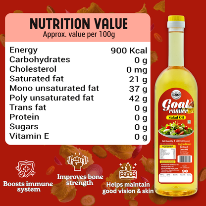 Vegetarian-friendly GOLD COIN refined edible oil 1L displayed in kitchen setting