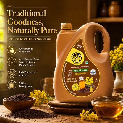 GOLD COIN mustard oil ideal for Indian frying, tadka, achaar, pickling, and Bengali recipes