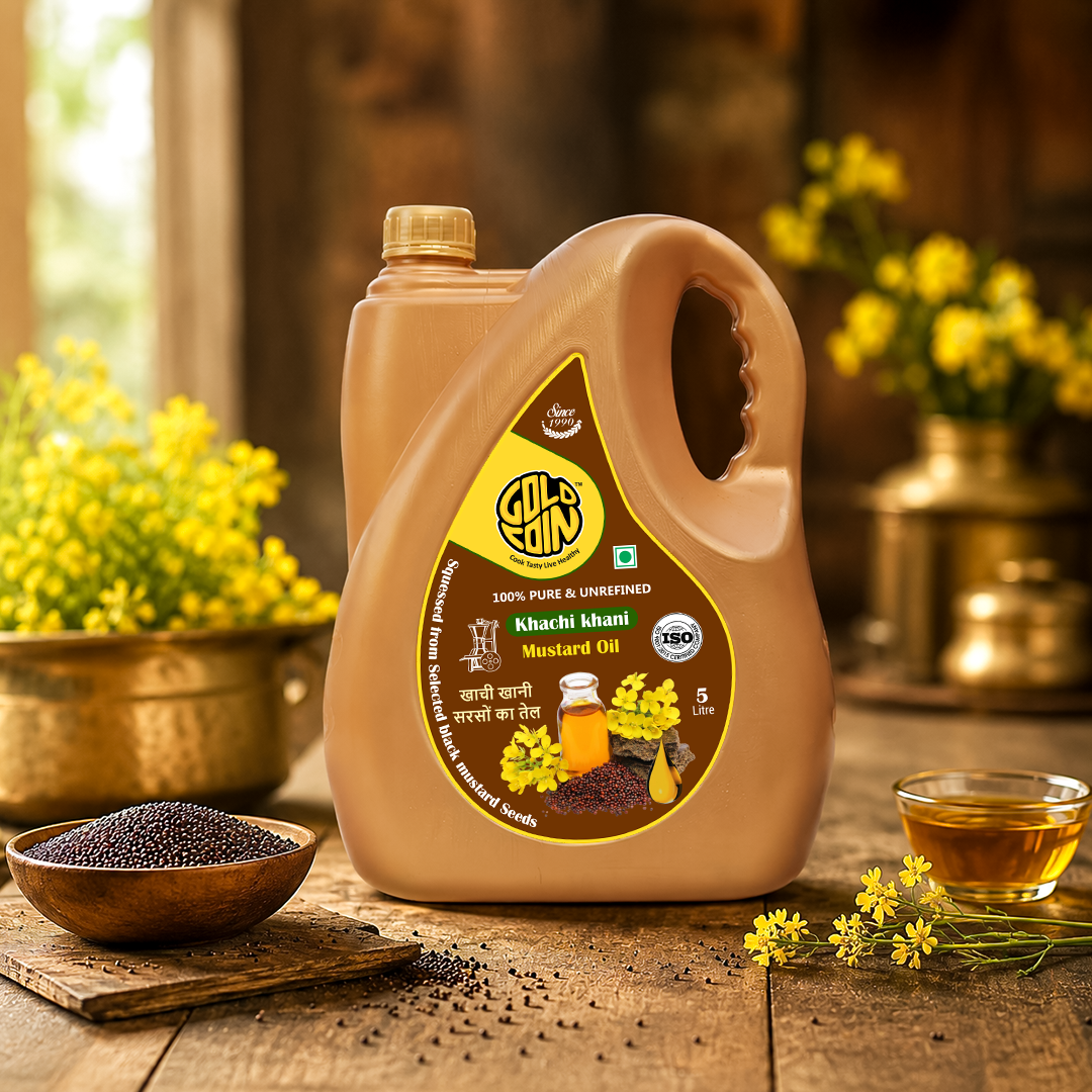 GOLD COIN Mustard Oil rich in Omega-3 ALA, cholesterol-free, 0 trans fat — healthy daily cooking oil