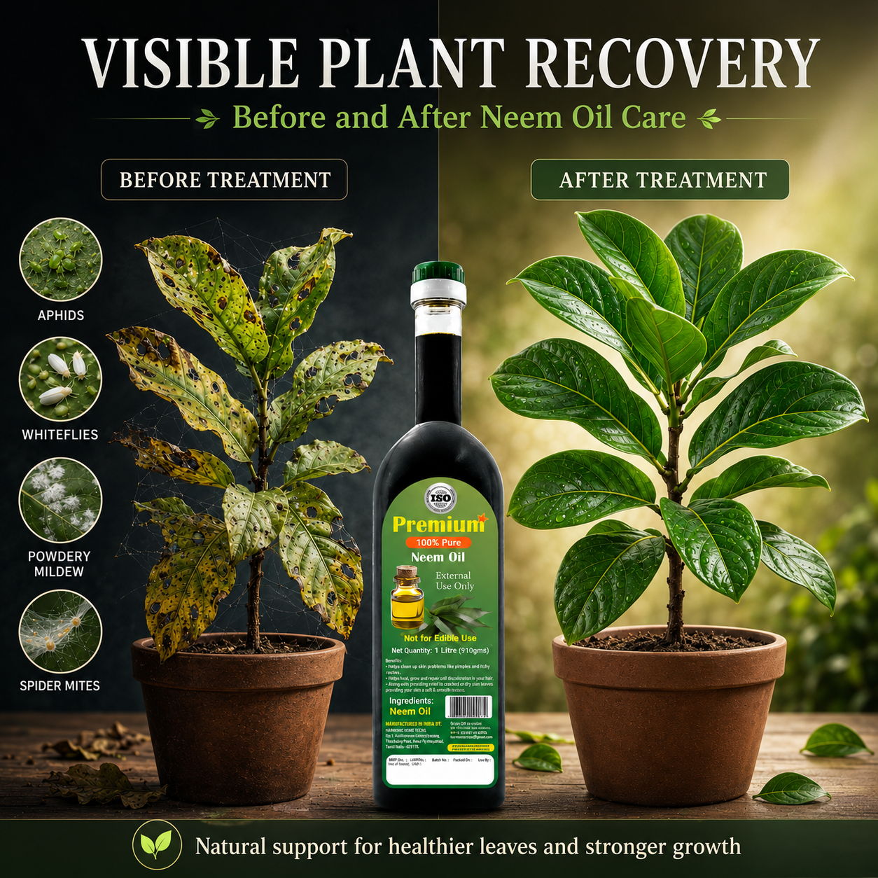 100% pure cold pressed neem seed oil showing natural chemical-free extraction process