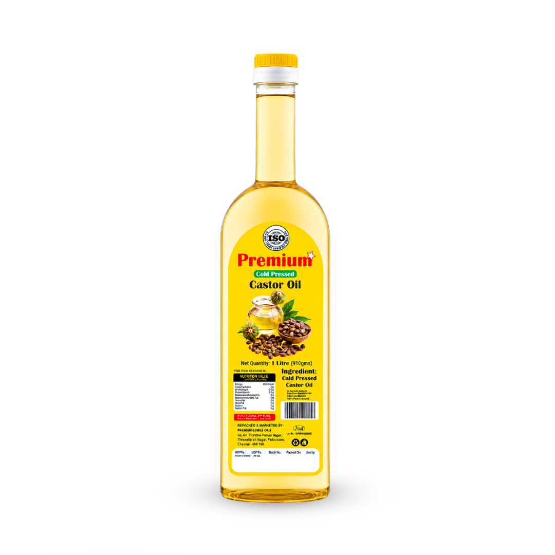 Premium Cold Pressed Castor Oil 1 Litre bottle — pure, natural, ISO certified
