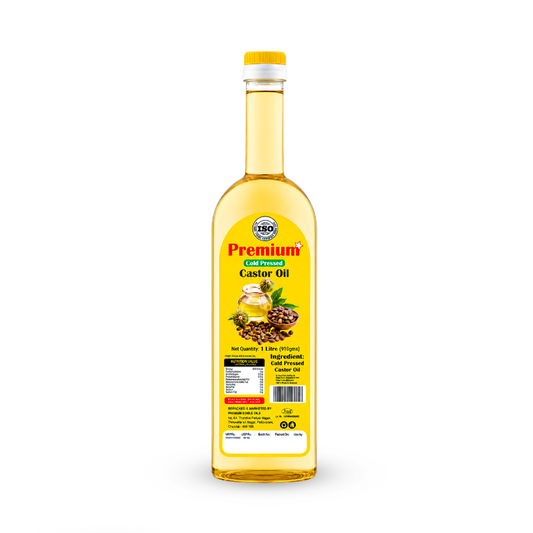 Premium Cold Pressed Castor Oil 1 Litre bottle — pure, natural, ISO certified