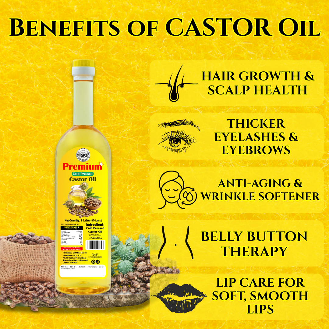 GOLD COIN Oils wood pressed castor oil applied as navel massage oil and skin moisturizer 1L