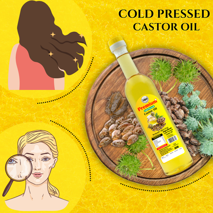 GOLD COIN Oils wood pressed castor oil applied as navel massage oil and skin moisturizer 500ml