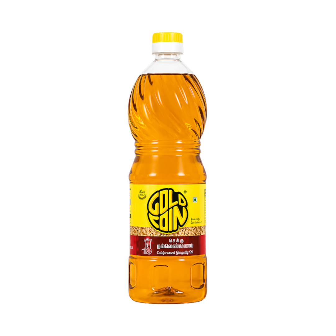 Gold Coin Cold Pressed Black Sesame Oil 1 Litre – Wood Pressed Kachi Ghani Gingelly Oil, Naturally Cholesterol Free