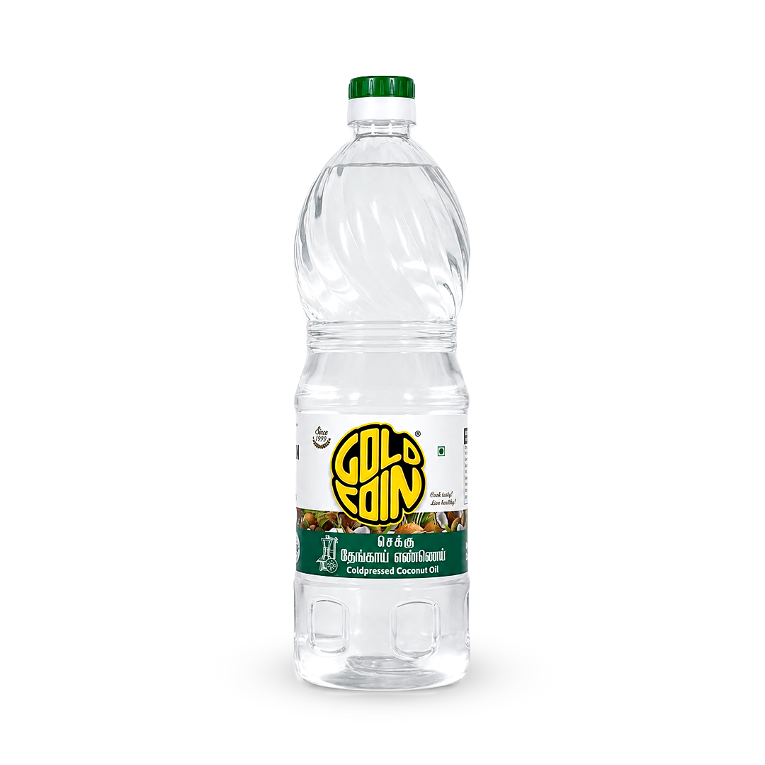 Gold Coin cold pressed coconut oil 1 litre bottle — pure, unrefined, A1 grade, wood pressed Kachi Ghani coconut oil for cooking