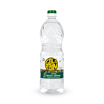 Gold Coin cold pressed coconut oil 1 litre bottle — pure, unrefined, A1 grade, wood pressed Kachi Ghani coconut oil for cooking
