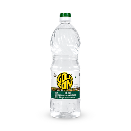 Gold Coin cold pressed coconut oil 1 litre bottle — pure, unrefined, A1 grade, wood pressed Kachi Ghani coconut oil for cooking