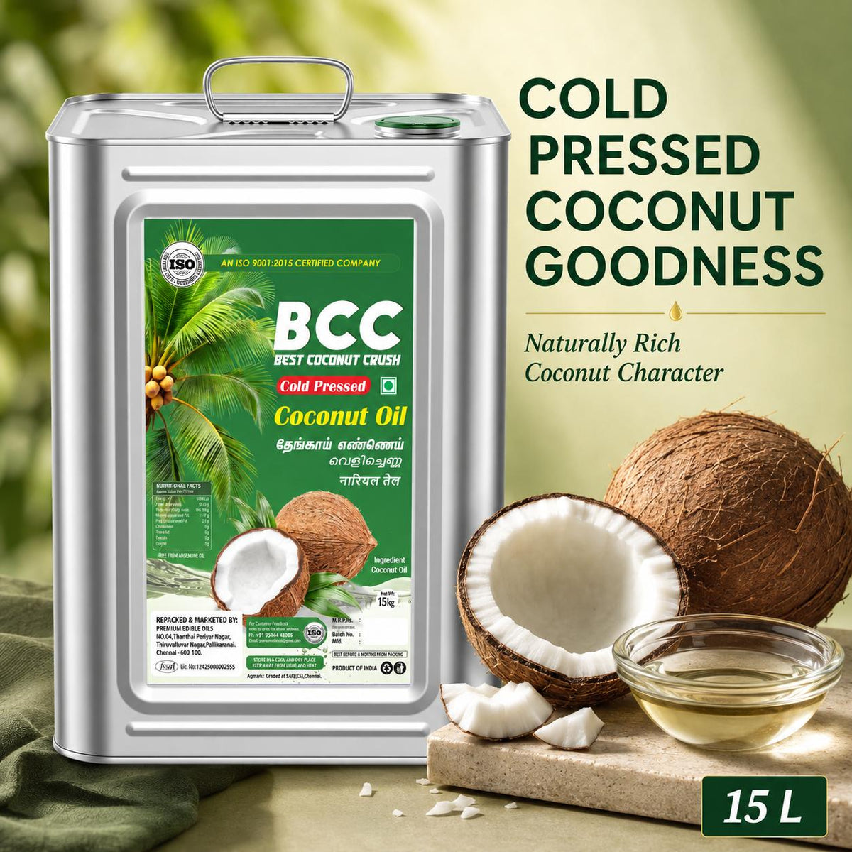 Unrefined unfiltered coconut oil 15L for everyday cooking