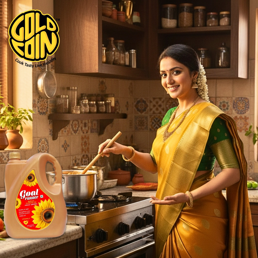 Healthy cooking with GOLD COIN Oils sunflower oil high smoke point frying oil