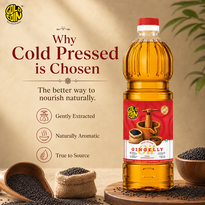 Gold Coin cold pressed gingelly oil rich in Vitamin E, MUFA, sesamin — cholesterol free heart healthy cooking oil 1L