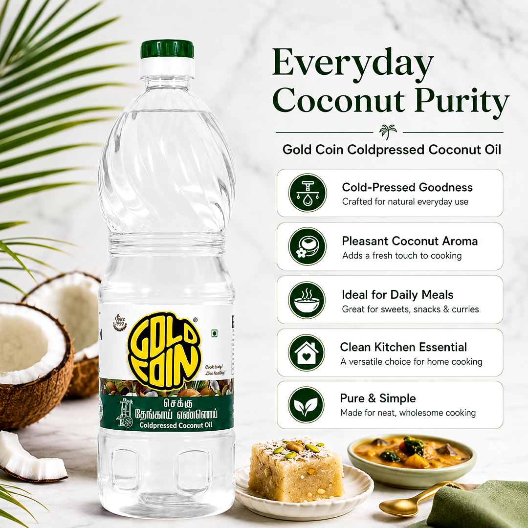 Happy South Indian family using GOLD COIN cold pressed coconut oil for everyday healthy home cooking
