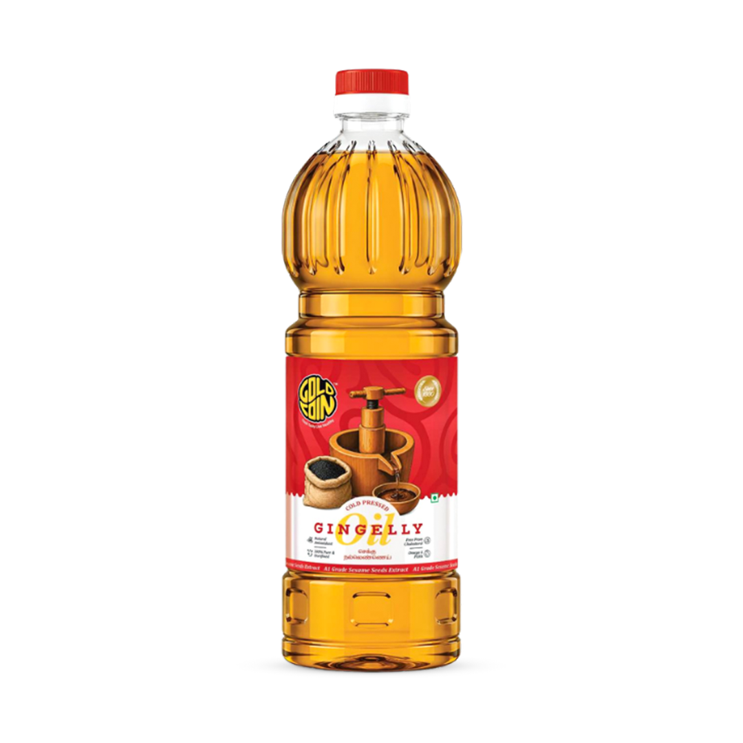Gold Coin Cold Pressed Black Sesame Gingelly Oil 1L bottle — pure, unrefined Kachi Ghani wood pressed sesame oil