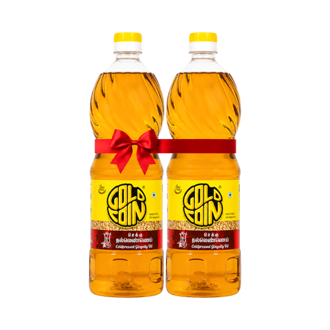 Gold Coin Cold Pressed Black Sesame Oil 2x1L Pack – Pure Unrefined Gingelly Oil Wood Chekku