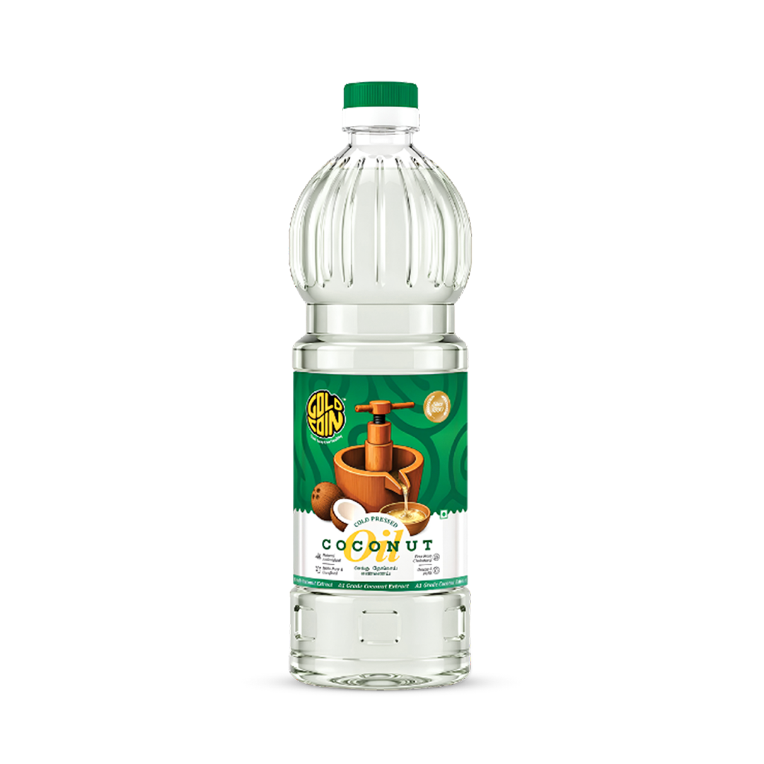 GOLD COIN Cold Pressed Coconut Oil 1 Litre — Pure Unrefined Wood Pressed Kacchi Ghani Coconut Oil