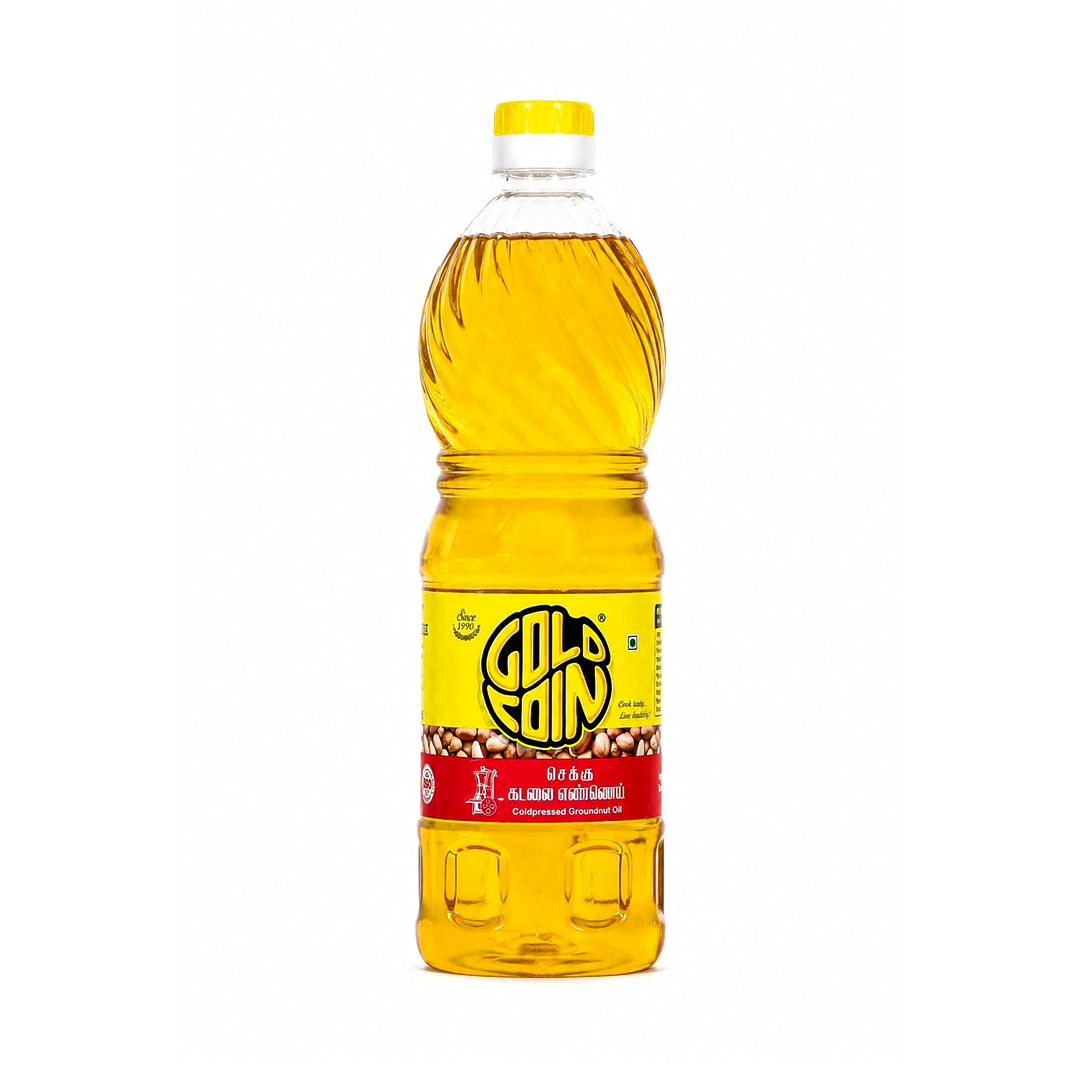 GOLD COIN cold pressed groundnut oil 1 litre bottle — pure kachi ghani peanut oil for daily cooking