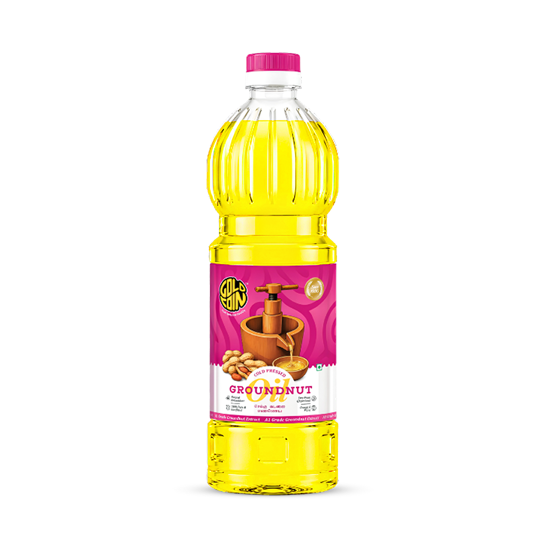 GOLD COIN Cold Pressed Groundnut Oil 1 Litre Wood Chekku Kachi Ghani Pure Peanut Oil