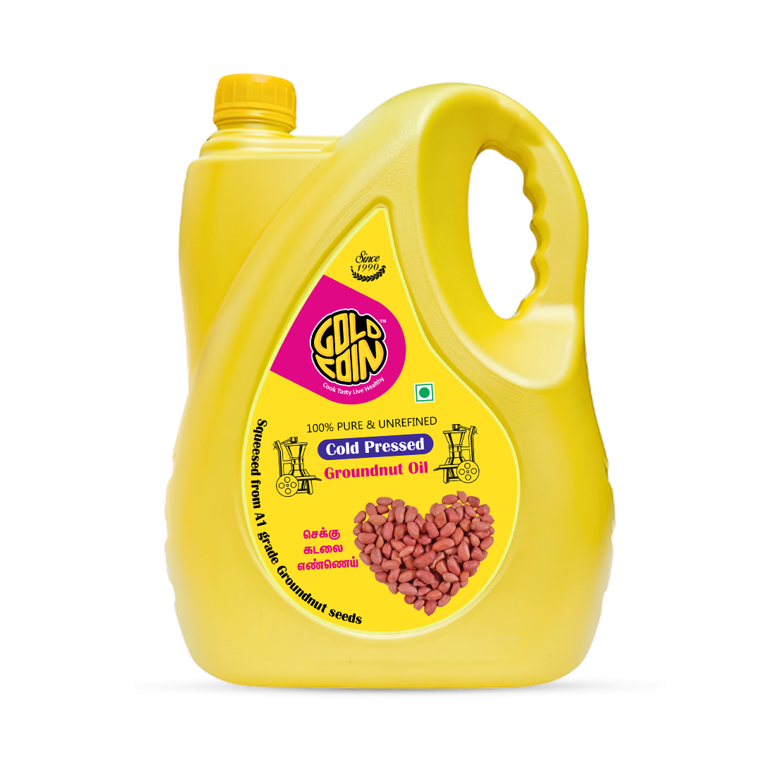 GOLD COIN cold pressed groundnut oil 5 litre yellow jerry can kachi ghani peanut oil pure unrefined