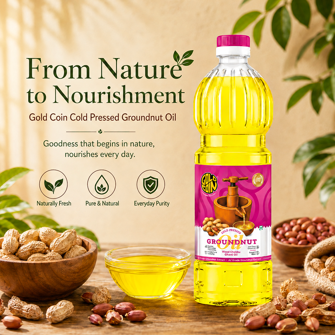 GOLD COIN Groundnut Oil used for deep frying tadka curry daily Indian cooking versatile edible oil