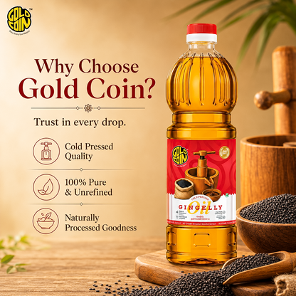 Traditional Kachi Ghani wood press method used by Gold Coin — zero heat, zero chemicals, 100% pure gingelly oil