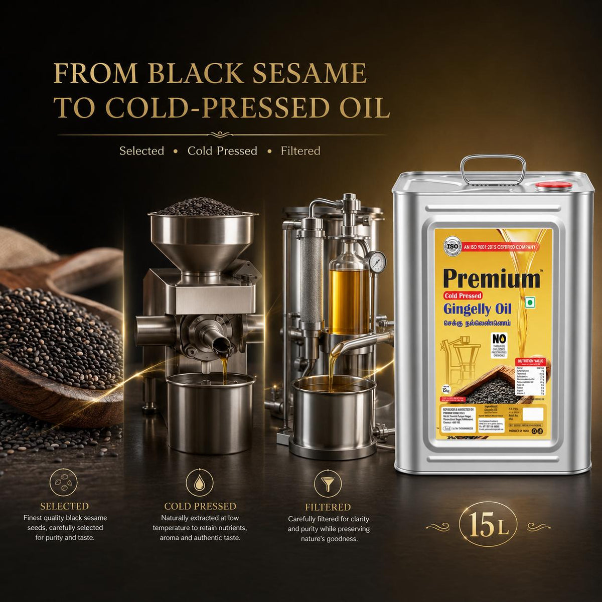 GOLD COIN Sesame Cooking Oil 15L for authentic South Indian dishes and recipes