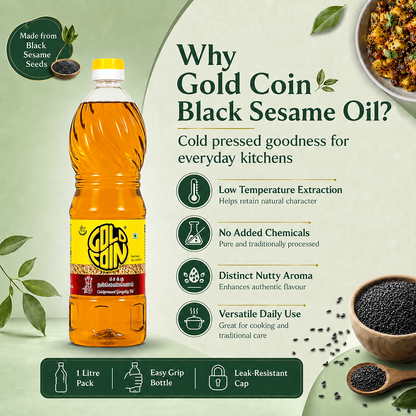 Wood pressed Kolhu Kacchi Ghani unrefined pure sesame oil – no hexane no chemicals Gold Coin