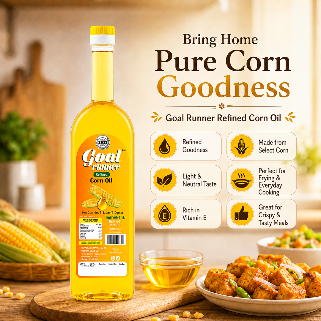 GOLD COIN Goal Runner Refined Corn Oil 1L | Pure Light Cooking Oil | Vegetarian-Friendly | Everyday Use