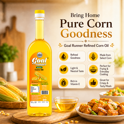 GOLD COIN Goal Runner Refined Corn Oil 1L | Pure Light Cooking Oil | Vegetarian-Friendly | Everyday Use