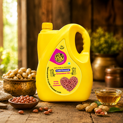 GOLD COIN groundnut oil health benefits — MUFA rich, Vitamin E, Omega-6, cholesterol free cold pressed peanut oil
