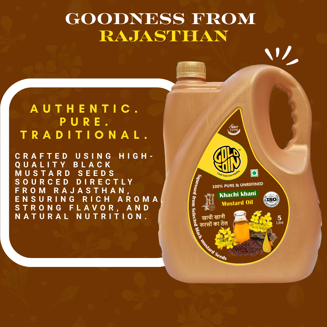 Traditional Kacchi Ghani Wood Pressed Mustard Oil 5L – GOLD COIN Natural Cooking Oil