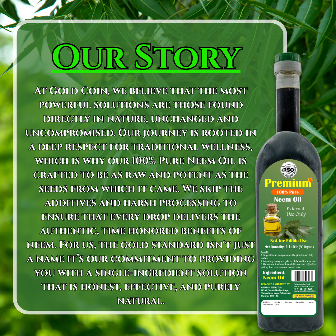 Ayurvedic neem oil with zero preservatives — multipurpose skin, hair, and nail care oil in large 1 litre pack