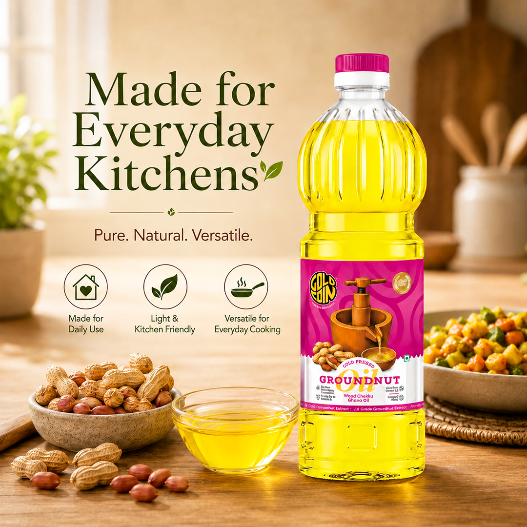 gold coin oils cold pressed groundnut oil wood pressed kachi ghani 1 litre online shopping