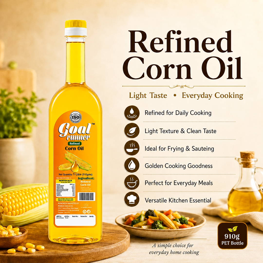GOLD COIN Goal Runner Corn Oil used for everyday frying, sautéing, and Indian cooking applications shop now