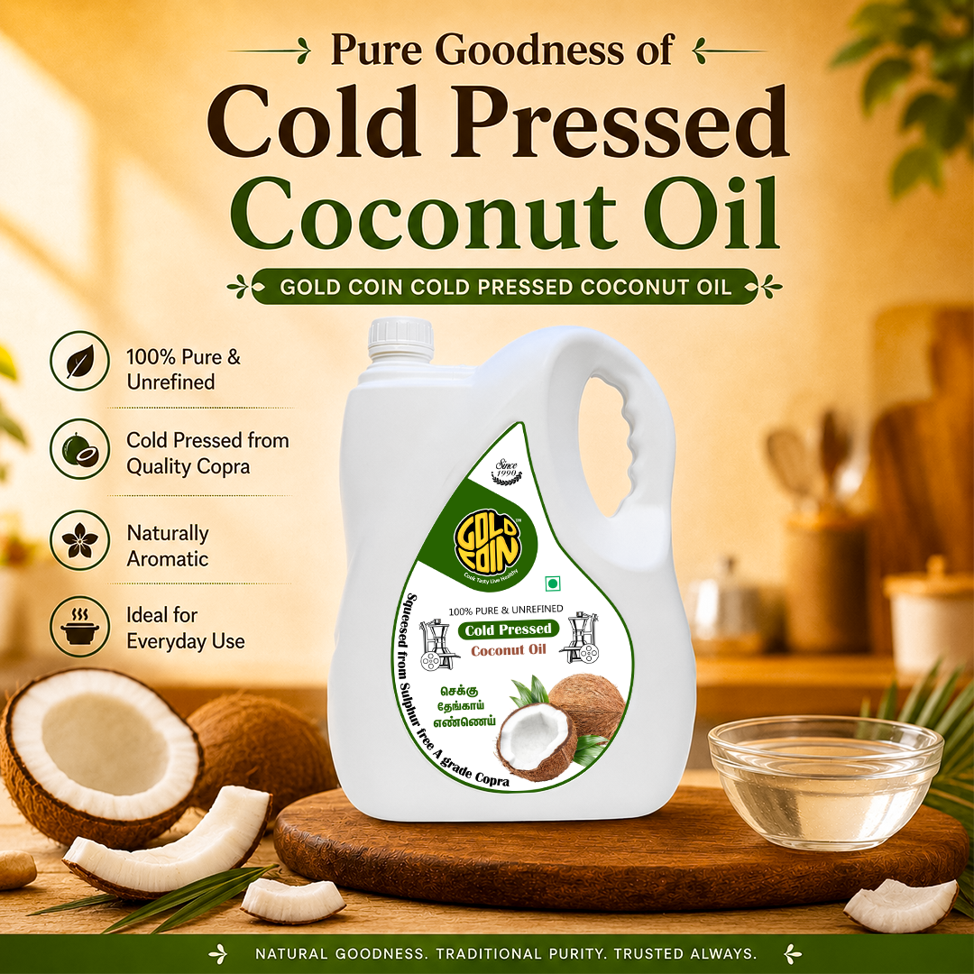 Happy Indian family using Gold Coin cold pressed coconut oil 5 litre for daily cooking